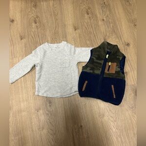 Cat & Jack Gray Shirt and Carters Blue Camouflage Vest